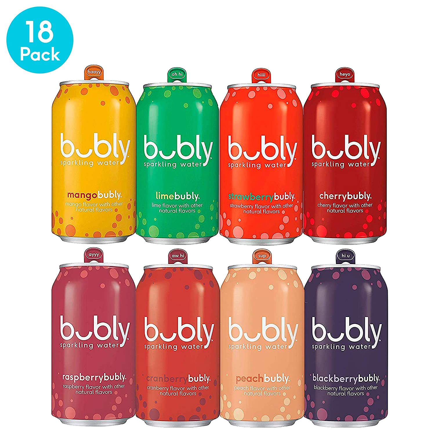 bubly Sparkling Water, 8 Flavor Berry Bliss OR Berry Peachy Variety Pack, 12 fl oz. cans (18 Pack) $5.91 Prime  IN STOCK