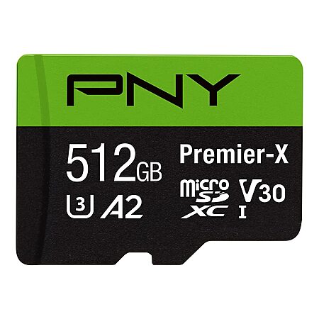 PNY 512GB Premier-X Class 10 U3 V30 microSDXC Flash Memory Card $23.99 @ Amazon