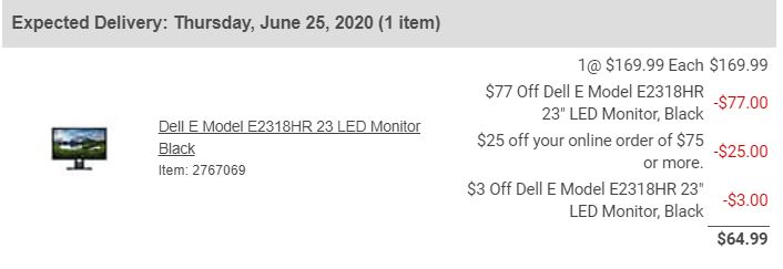 Dell E Model E2318HR 23'' 16:9 Full HD Monitor for $64.99