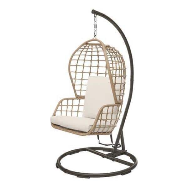 Hampton Bay Melrose Park Open Wicker Outdoor Patio Egg Swing w CusionGuard Almond Biscotti Cushions 213 Free Shipping