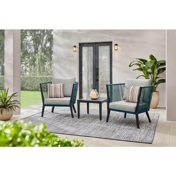 3 Piece Hampton Bay Heather Glen Metal Patio Conversation Set w CusionGuard Cushions Stone Grey 137 Free Shipping