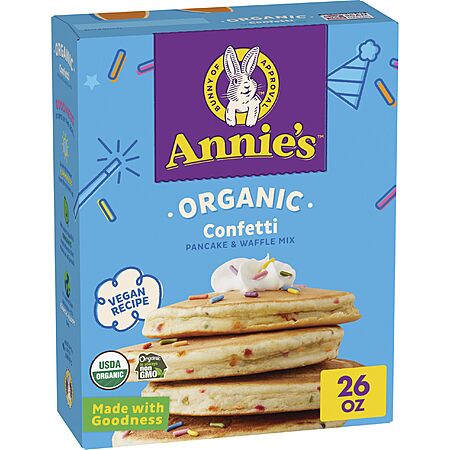 26-Oz Annie's Organic Pancake Mix: Confetti $3.89 or Original $3.57+ Free Shipping w/ Prime or on $35+