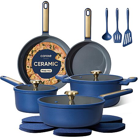16-Piece CAROTE Ceramic Nonstick Cookware Set (Blue) $39.99 + Free Shipping w/ Prime or on $35+