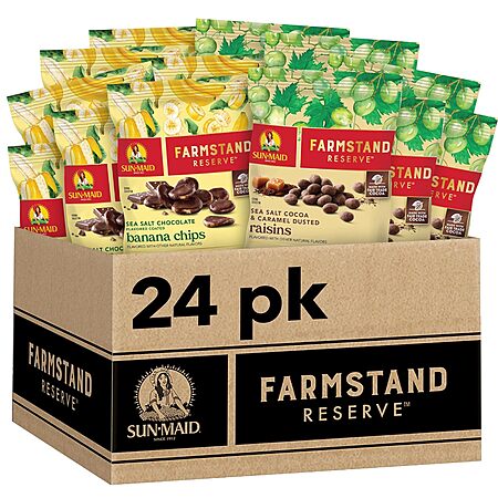 24-Count 0.8-Oz Sun-Maid Farmstand Reserve Variety Snack Packs (Choc. Banana Chips & Caramel Raisins) $11.58 w/ S&S + Free Shipping w/ Prime or on $35+