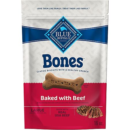 Select Accts: 4-Pk 16-Oz Blue Buffalo Bones Large Crunchy Dog Treats (Beef) $11 w/ S&S