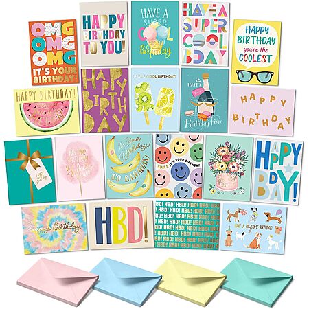 20-Pk Sweetzer & Orange Happy Birthday Cards w/ Envelopes (Cool)