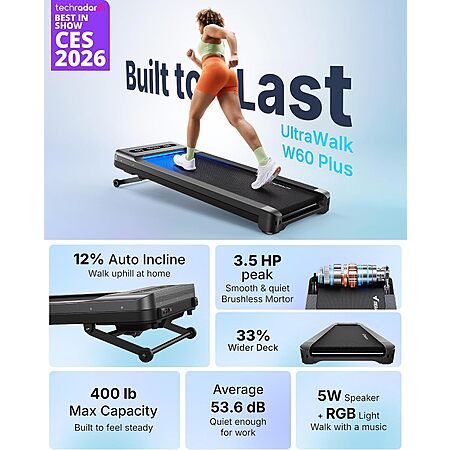 Merach UltraWalk W60 Plus Walking Pad Treadmill w/ 12% Auto Incline $198 + Free S&H