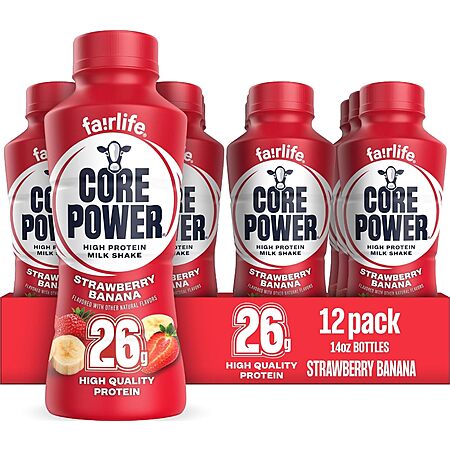 12-Pack 14-Oz Core Power Fairlife 26g Protein Milk Shake (Strawberry Banana) $31.12 w/ S&S + Free Shipping w/ Prime or on $35+