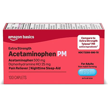 [Prime] 100-Count Amazon Basics Extra Strength Acetaminophen PM Caplets $4.78 w/ S&S + Free Shipping