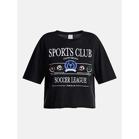 No Boundaries Women's Boxy Cropped Graphic Shirt (Black, limited sizes)