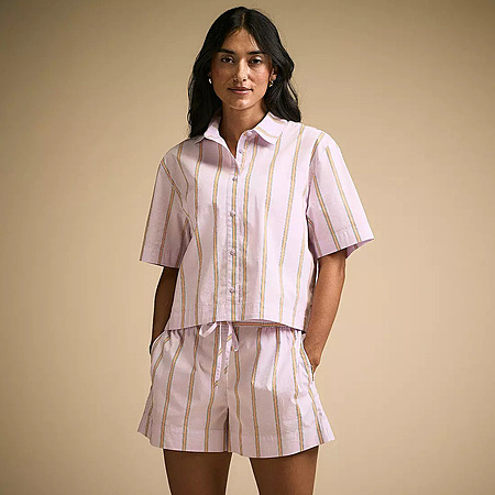 CALIA Women's Poplin Boxy Shirt (Blooming Lilac Stripe)