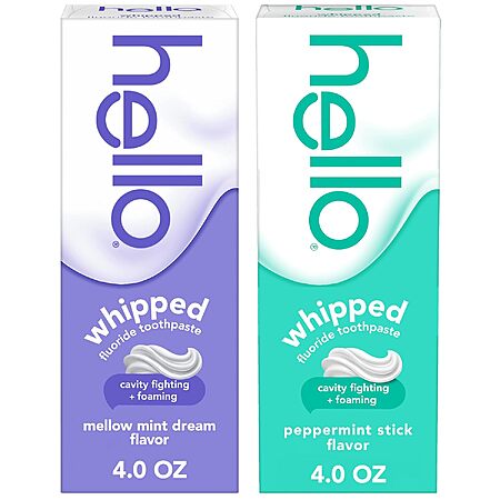 2-Pack 4-Oz hello Whipped Fluoride Toothpaste (Mint & Peppermint) $8.02 w/ S&S