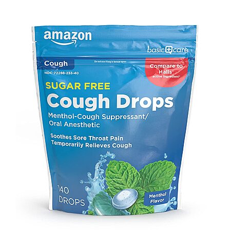 S&S Filler Item Amazon Basic Care Sugar Free Menthol or Honey Lemon Cough Drops 140 Count
