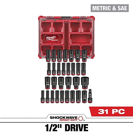 31-Pc Milwaukee SHOCKWAVE Impact-Duty 1/2 in. Drive Metric and SAE Socket Set