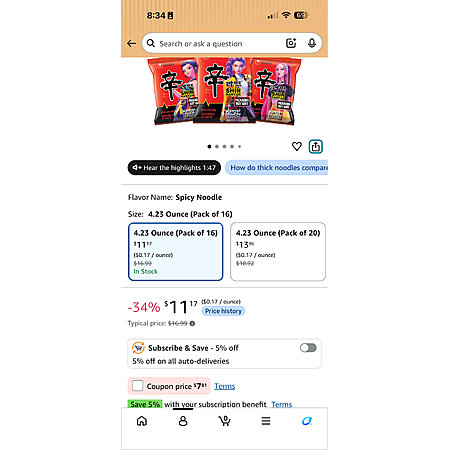 Nongshim Shin Ramyun Noodles, Spicy Korean Signature Instant Ramyun, Rich Beef Flavored Broth, Microwaveable, Korean Instant Noodles, 4.23 oz (Pack of 16)