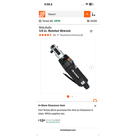 Select Home Depot has Husky 1/4 in. Ratchet Wrench