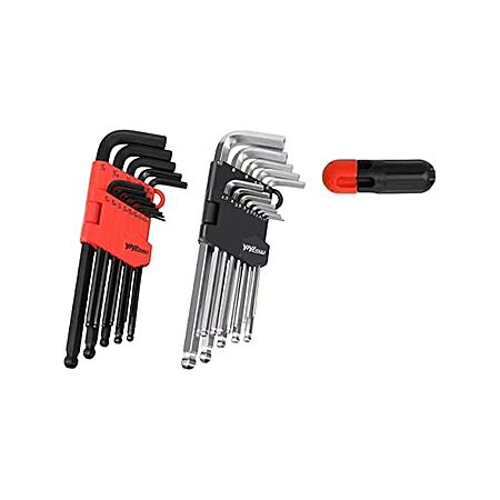YIYITOOLS Sechskantschlüssel-Set 26-teilig – Mit Kugelende, T-Griff, 1,27–10 Mm & 1/20–3/8 Zoll