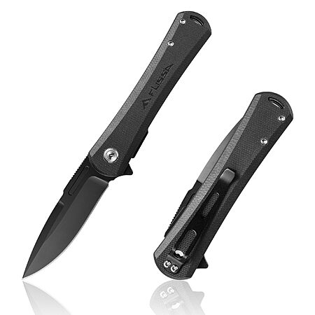 FLISSA KÖSMO 4.5" G10 Handle D2 Steel Flipper Pocket Knife (Black)