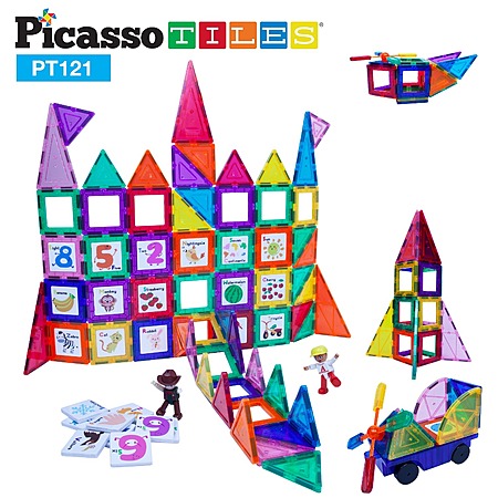 Picassotiles 121 Piece Magnetic Building Blocks Graphical Insert Set ...