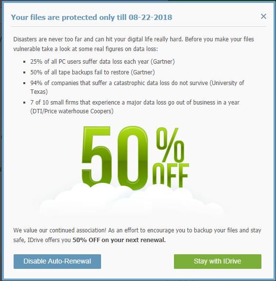 50% Off Next Renewal of iDrive Online Backup Service for Existing Customers Currently on AutoRenewal (YMMV?)