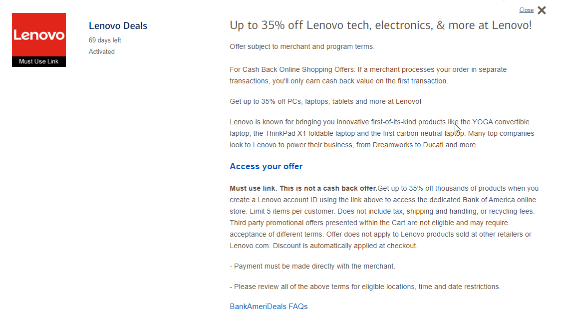 Bank of America credit card holders: Get up to  extra 35% off PCs, laptops, tablets and more at Lenovo. YMMV