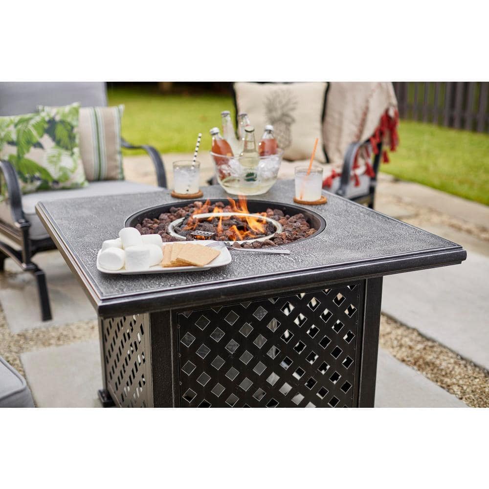 34.5 Hampton Bay Highland Point Square Steel Propane Gas Outdoor Fire Pit Black Pewter 89 Free Shipping
