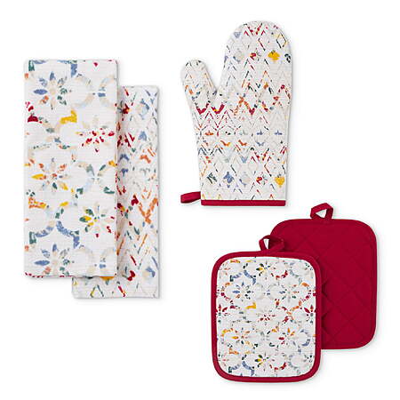 5-Piece Mainstays Ogee Tile Kitchen Towel, Pot Holder & Oven Mitt Set $4 + Free S&H w/ Walmart+ or on $35+