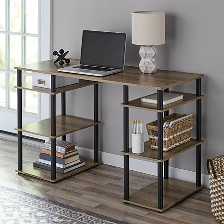 Mainstays 6-Shelf No Tools Computer Desk (Rustic Brown, 47.64" W x 20" D x 29.8" H) $25.35 + Free S&H w/ Walmart+ or on $35+