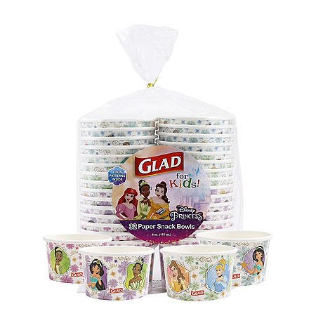 320-Count 6-Oz Glad Kids' Disney Princess Paper Snack Bowls (10 x 32-Count Pack) $8 + Free S&H w/ Walmart+ or on $35+