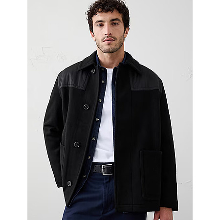 Banana Republic Factory: Men's Wool-Blend Mixed Media Coat (XS-XXL, Black) $32.48 + Free Shipping
