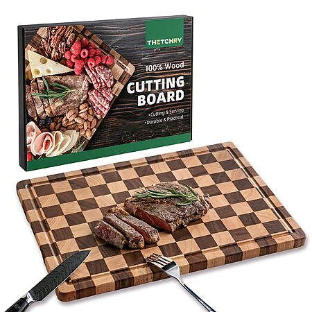 17" x 12" THETCHRY Acacia Wood Double-Sided Checkered Cutting Board w/ Juice Grooves & Handles $22.19 + Free Shipping w/ Prime or on $35+