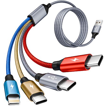 5' MPATIBY USB-A 4-in-1 Charging Cable (3 USB-C + Lightning) $4.49 & More + Free Shipping w/ Prime or on $35+