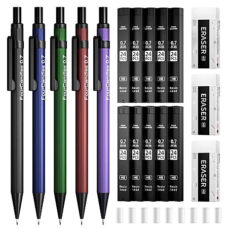 5-Count Four Candies 0.7mm Metal Mechanical Pencils w/ Lead & Eraser Refills + Case $6.59 w/ S&S + Free Shipping w/ Prime or on $35+