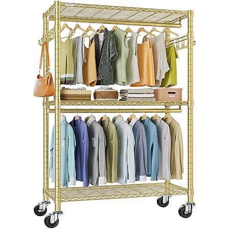 80" VIPEK R2 Plus Heavy Duty Rolling Clothes Rack w/ Adjustable Shelves & Double Hanging Rods (650-lb Capacity, Gold) $62.49 + Free Shipping
