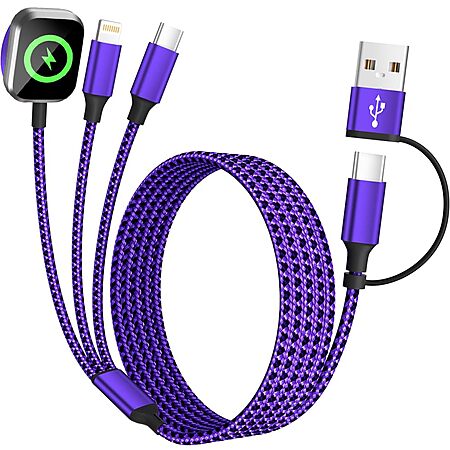 5' Firsting 3-in-1 Travel Charging Cable w/ Apple Watch Charger (Lightning & USB-C, Purple/Black) $4.99 + Free Shipping w/ Prime or on $35+