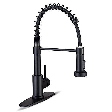Prime Members: WEWE Spring Kitchen Faucet w/ Pull-Down Sprayer (Matte Black) $37.99 + Free Shipping