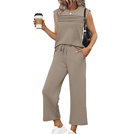 2-Pc WIHOLL Women's Lounge Set w/ Cap Sleeve Top & Wide-Leg Crop Pants (Various) $15