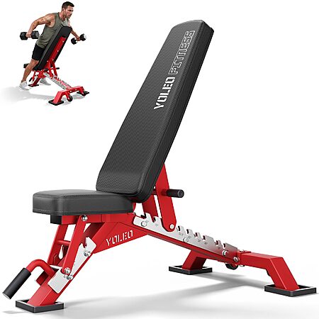 YOLEO Commercial Adjustable Weight Bench (3-Post, Incline/Flat/Decline, Red) $160 + Free S&H