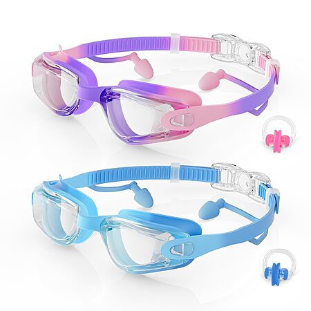 2-ct Aegend Kids' Swim Goggles w/ Anti-Fog Lenses, Ear Plugs & Nose Clips $5