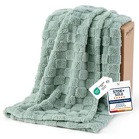 50" x 60" Bedsure GentleSoft Checkerboard Fleece Throw Blanket (Sage Green) $9
