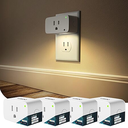 4-Pk Linkind Matter-Certified 15A Wi-Fi Smart Plugs w/ Dusk-to-Dawn Night Lights $19