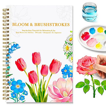 16-Sheet Creazic Floral Watercolor Workbook for Beginners (140-Lb Cold Press Paper) $2.85