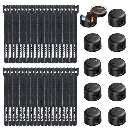 Rocoren Cable Management Kit (10x Magnetic Cable Clips + 40x 6" Straps) $7.80
