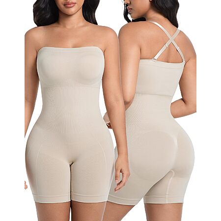 SIMIYA Women’s Tummy Control Shapewear Bodysuit w/ Built-In Bra & Adjustable/Removable Straps (S–XXL, Nude or Black) $9.99 + Free Shipping w/ Prime or on $35+