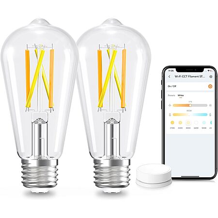 2-Ct Linkind ST19 Dimmable Tunable White Smart LED Edison E26 Bulbs w/ Remote $10