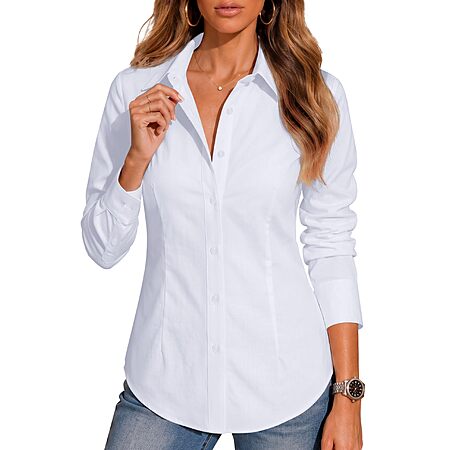 BBIBBI Women’s Wrinkle-Resistant Stretch Cotton-Blend Button-Down Shirt (various) from