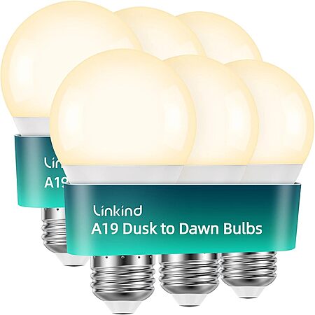 6-Count Linkind Outdoor A19 Dusk-to-Dawn LED Light Bulbs (75W Equivalent, 2700K Soft White) $11.49 ($1.92 each) + Free Shipping w/ Prime or on $35+