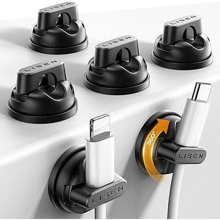 6-Count LISEN 360° Rotating Magnetic / Adhesive Cord & Cable Holders $6.29 + Free Shipping w/ Prime or on $35+