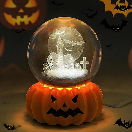 L LOHAS LED 3D Crystal Ball Halloween Night Light w/ Pumpkin Base (3000K Warm White) $8.99 & More + Free Shipping w/ Prime or on $35+