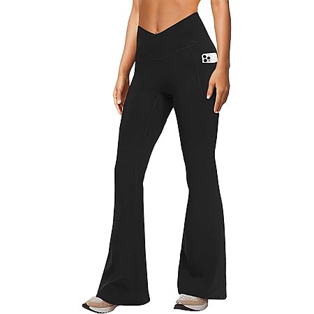 DLOODA Women's Crossover Flare Yoga Pants w/ Pockets (XS-XXL, Various)